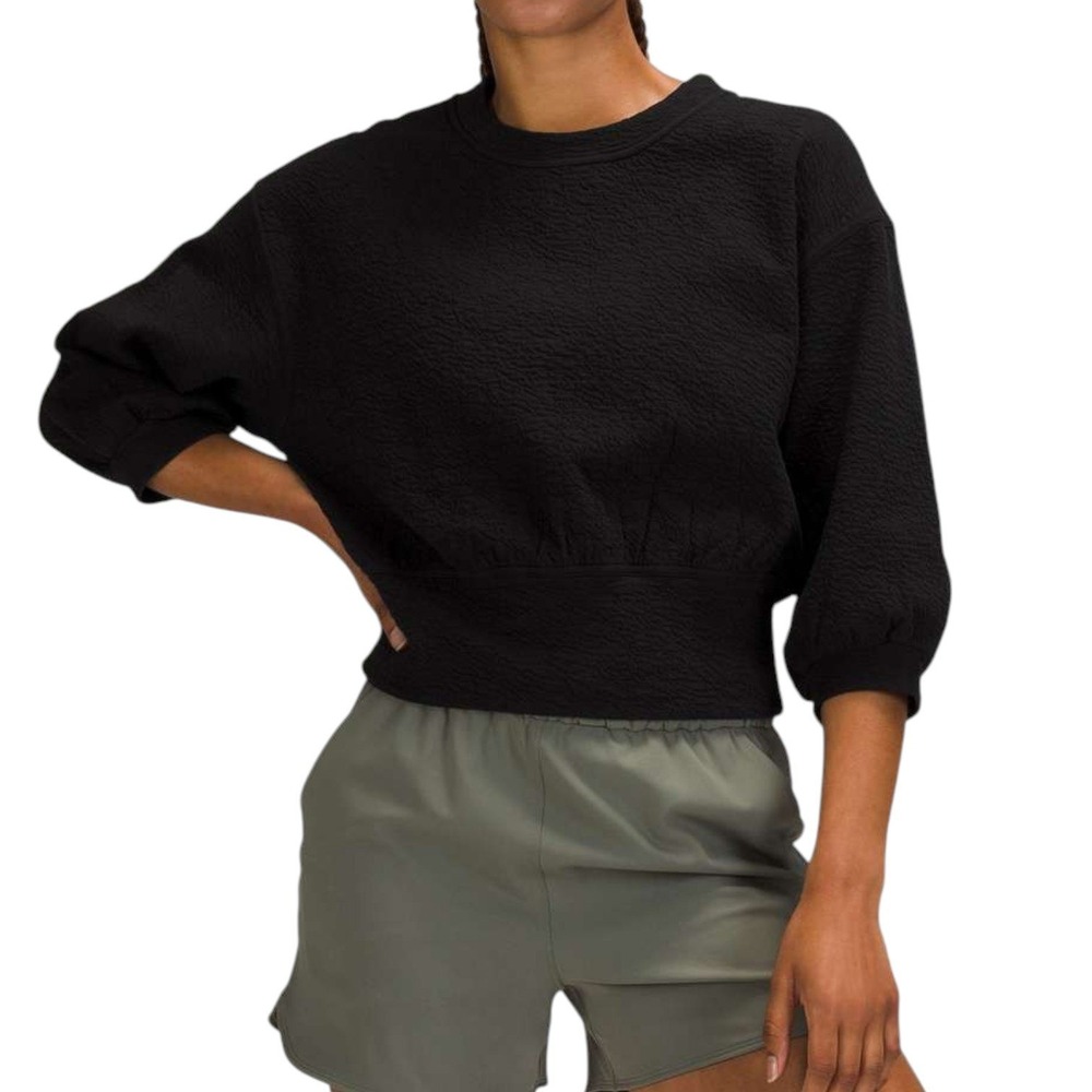 Lululemon Textured Crewneck Pullover Womens 14 Black Soft Oversized Boxy Cozy